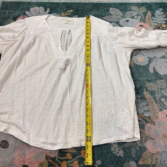 Wrap London Linen Blouse Womens 14 white tassel tie Long Sleeve Peasant large - Picture 12 of 13